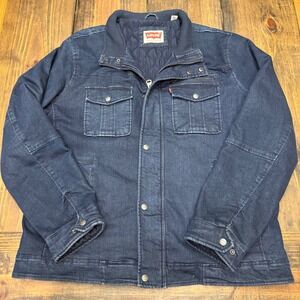 Levis Mens XL Dark Indigo Denim Field Jacket Quilted‎ Lined Heavyweight Trucker